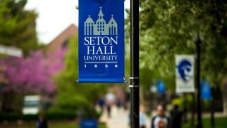Seton Hall banner on campus